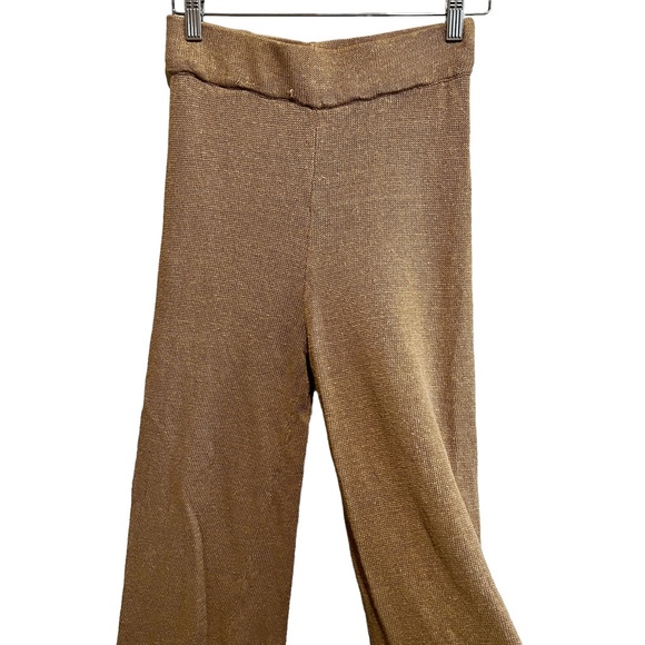 Zara Women's Open Knit Linen High Waisted Flared Ribbed Beige Pants Size Medium - Picture 2 of 9